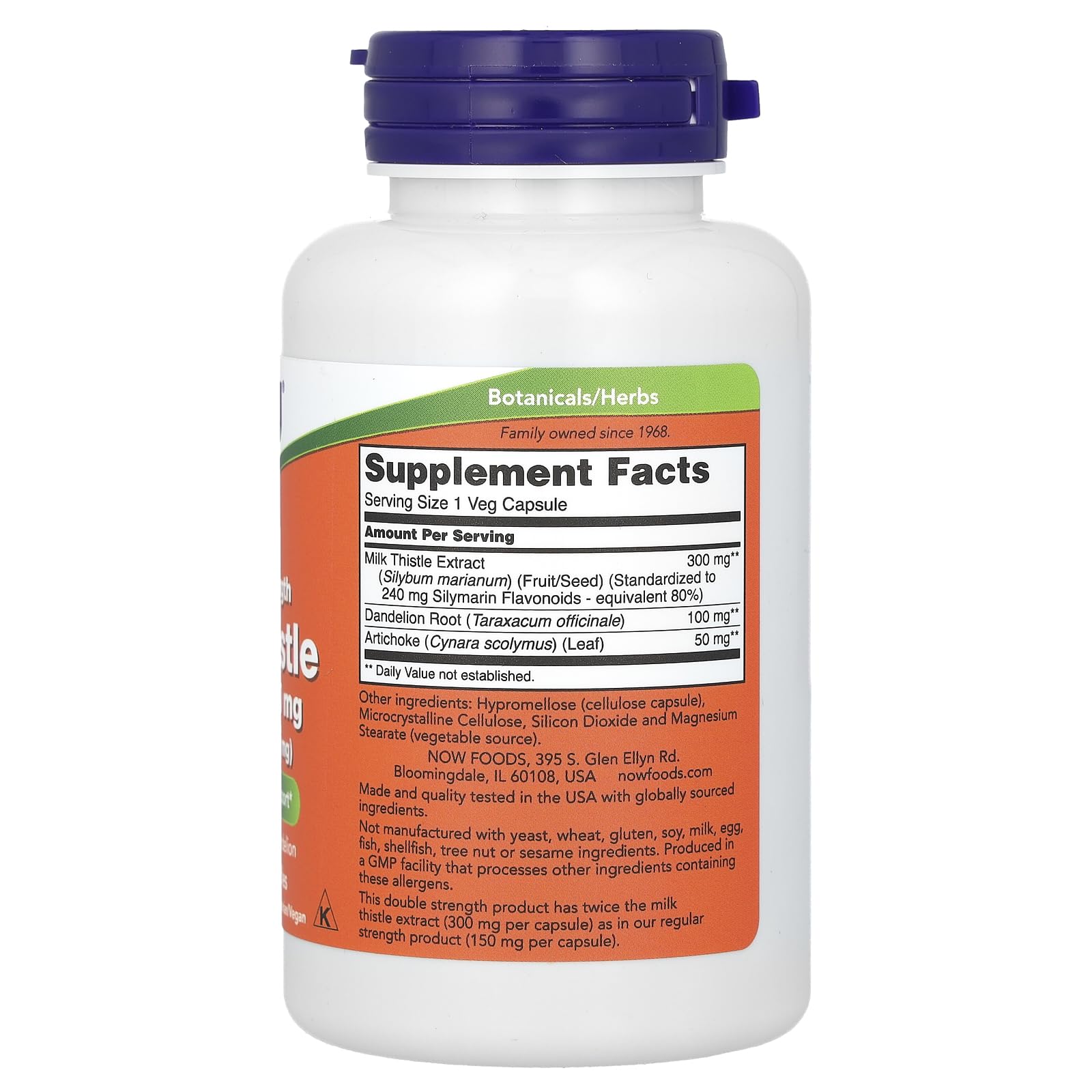 Close-up of NOW Foods Silymarin Milk Thistle 300 mg capsules