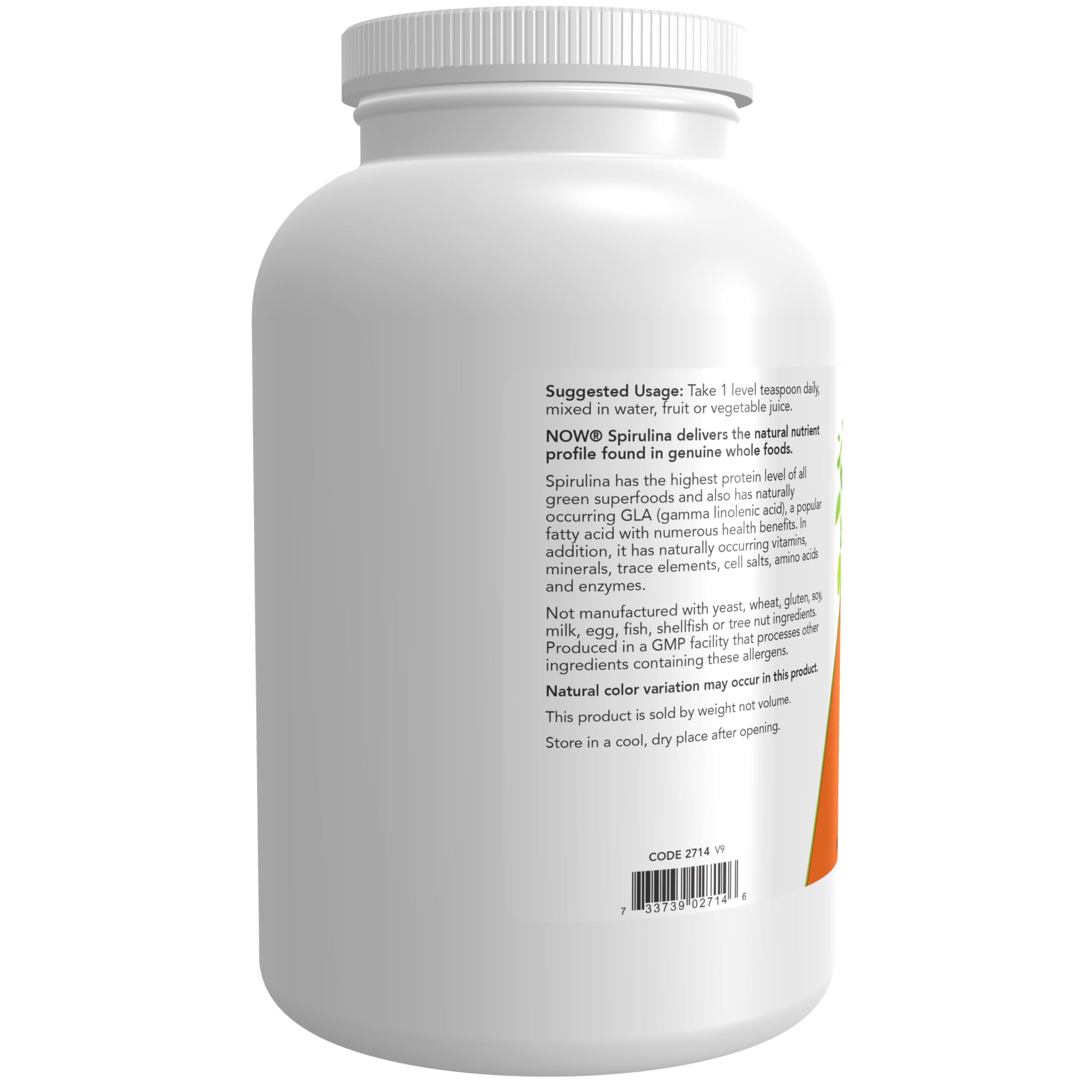 NOW Foods Spirulina Powder label close-up