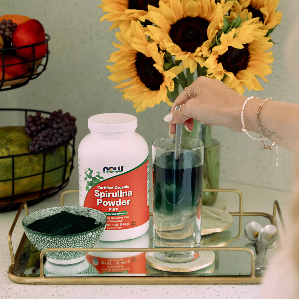 NOW Foods Spirulina Powder packaging with organic labels