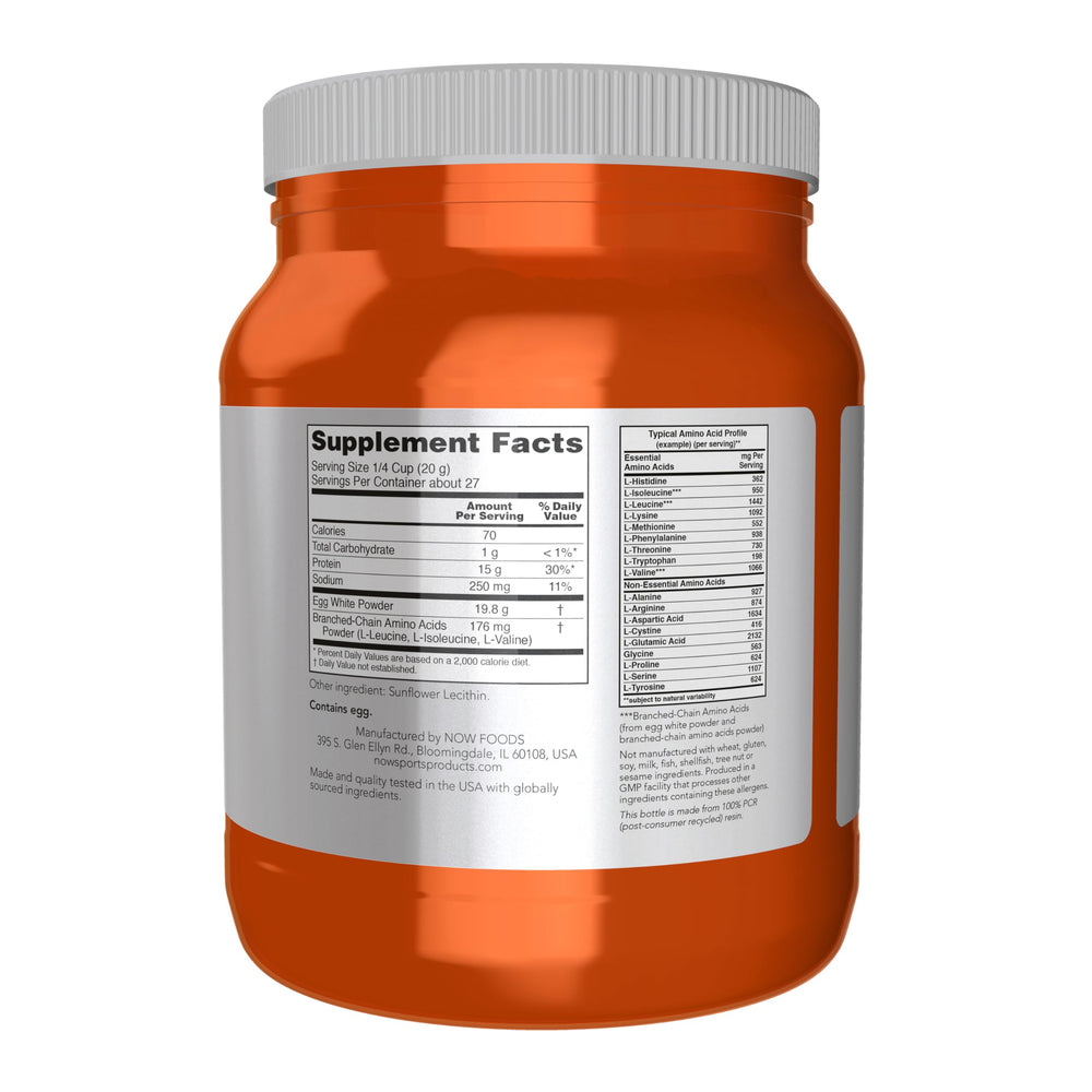 Powder form of NOW Foods Egg White Protein unflavored