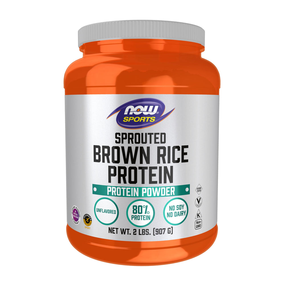 NOW Foods Sprouted Brown Rice Protein Powder in a jar supports allergy-friendly shake routines