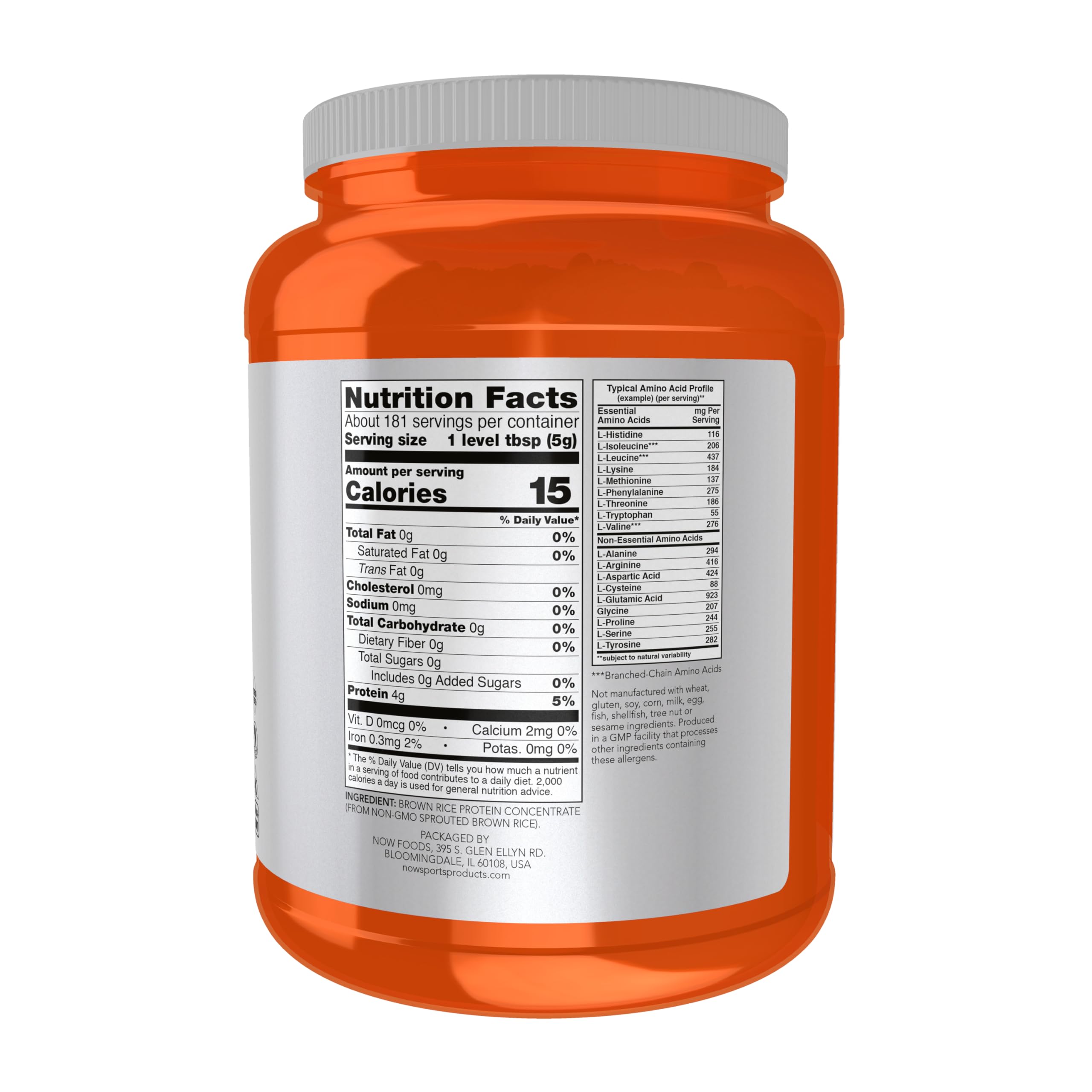 NOW Foods Sprouted Brown Rice Protein Powder scoop highlights easy mixing into smoothies