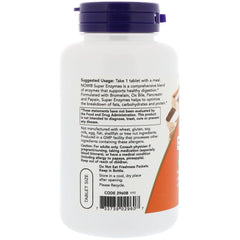 NOW Foods Super Enzymes bottle label with UPC 733739029607