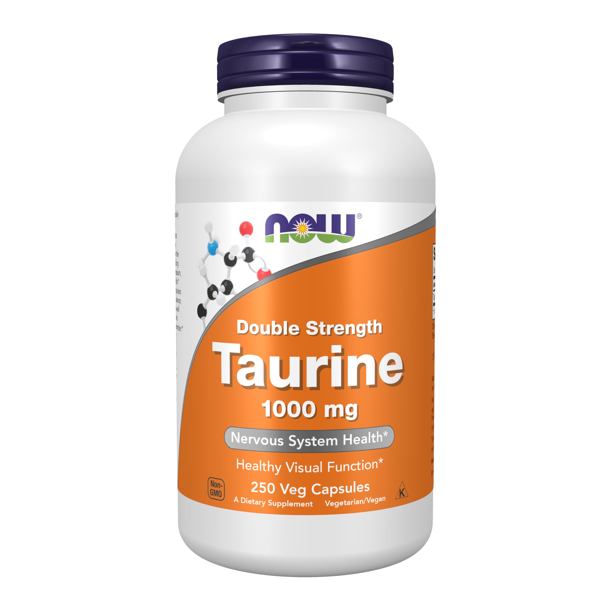 NOW Foods Taurine 1,000 mg double-strength vegan capsules bottle