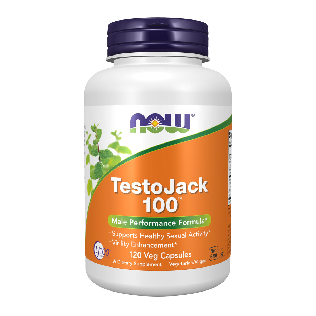 NOW Foods TestoJack 100 bottle highlighting LJ100 extract for vitality support