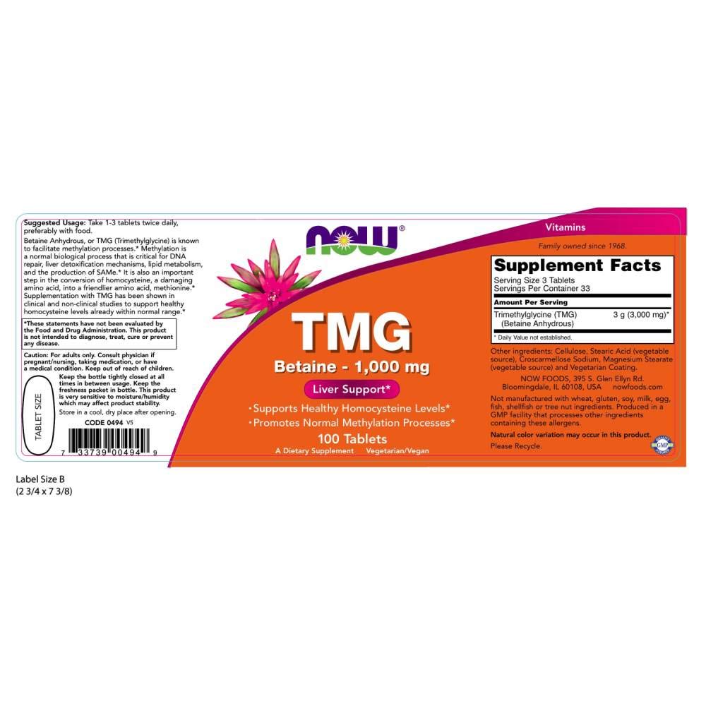 NOW Foods TMG 1000 mg label close-up