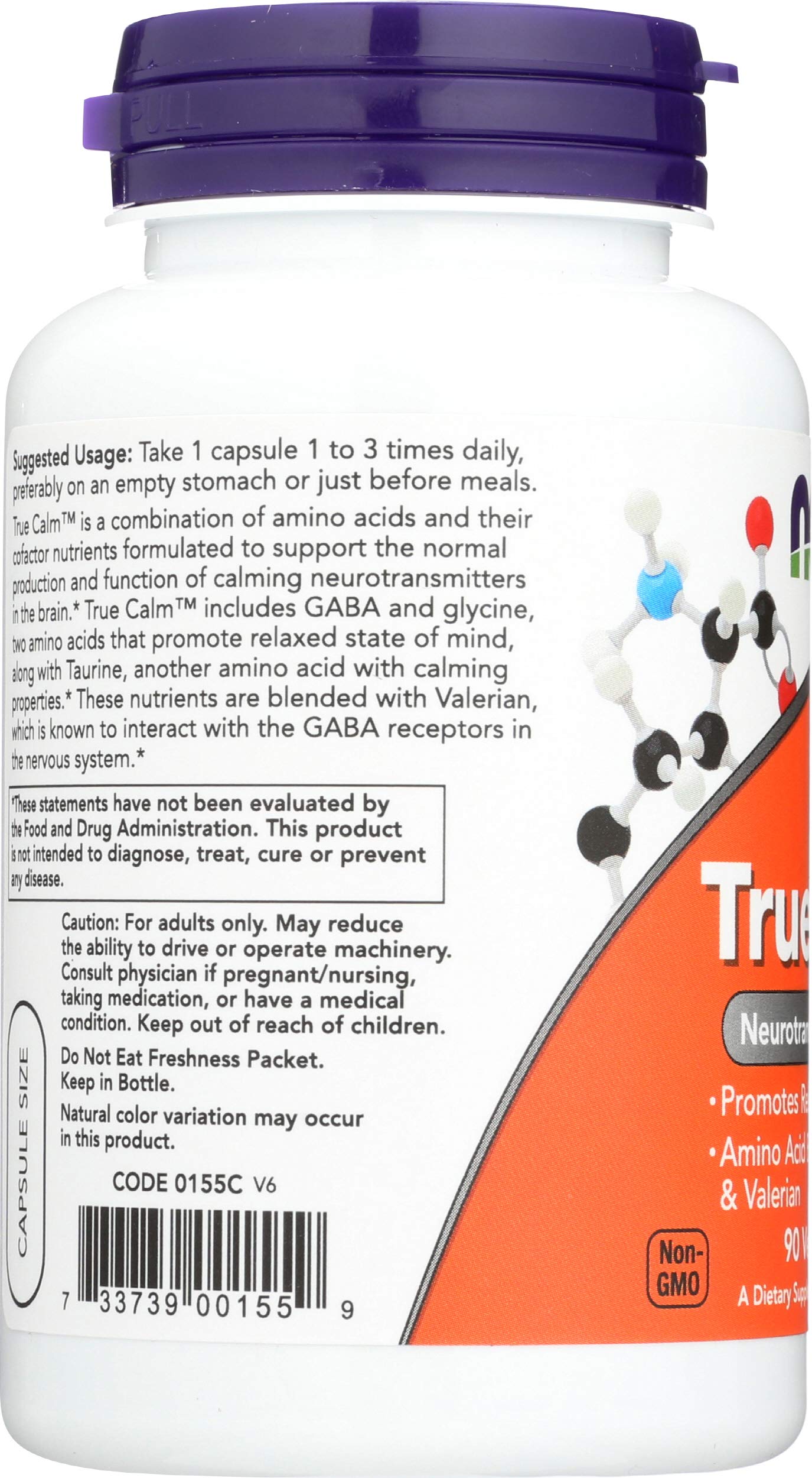 Nutrition facts label for True Calm amino relaxer