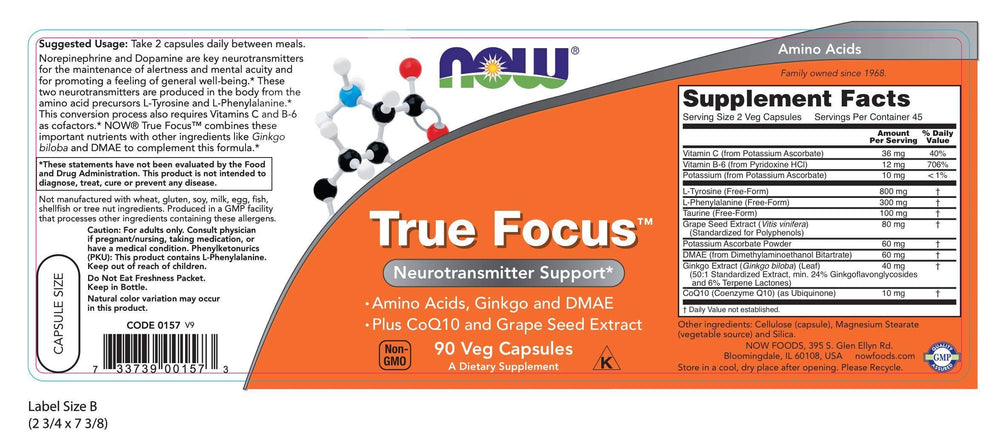 Now Foods True Focus bottle with capsules - side view