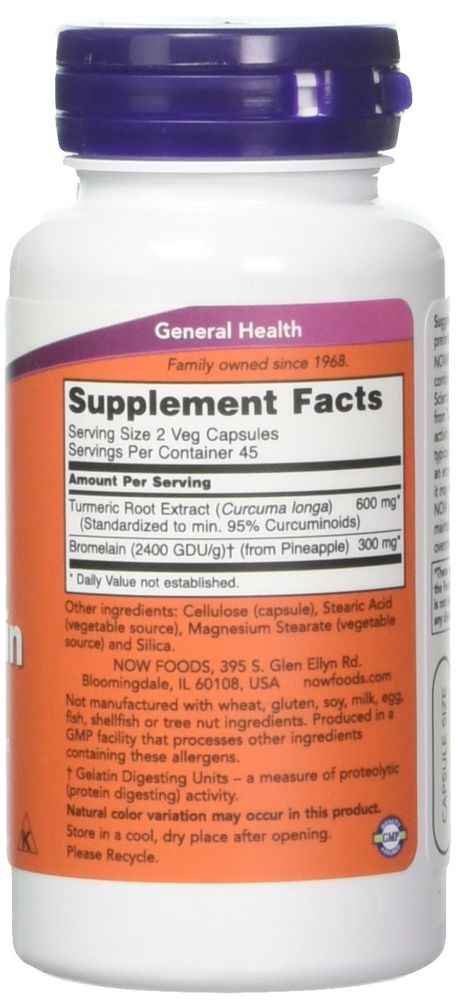 NOW Foods Turmeric & Bromelain 90 Vegetable Capsules bottle