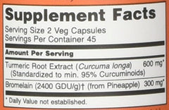 Close-up of standardized turmeric extract and bromelain ingredients