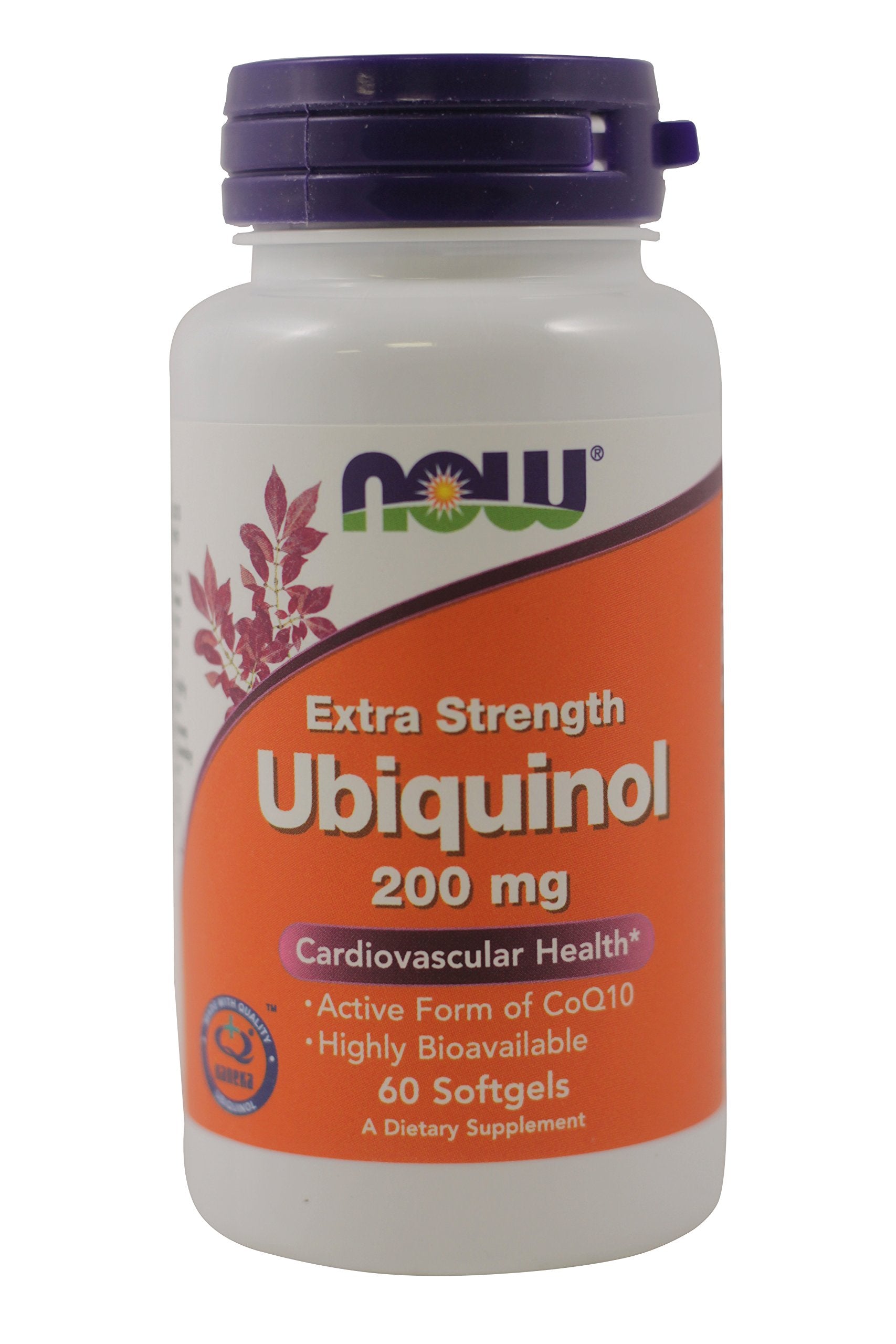 NOW Foods Ubiquinol 200 mg softgels bottle supports cellular energy and antioxidant protection.