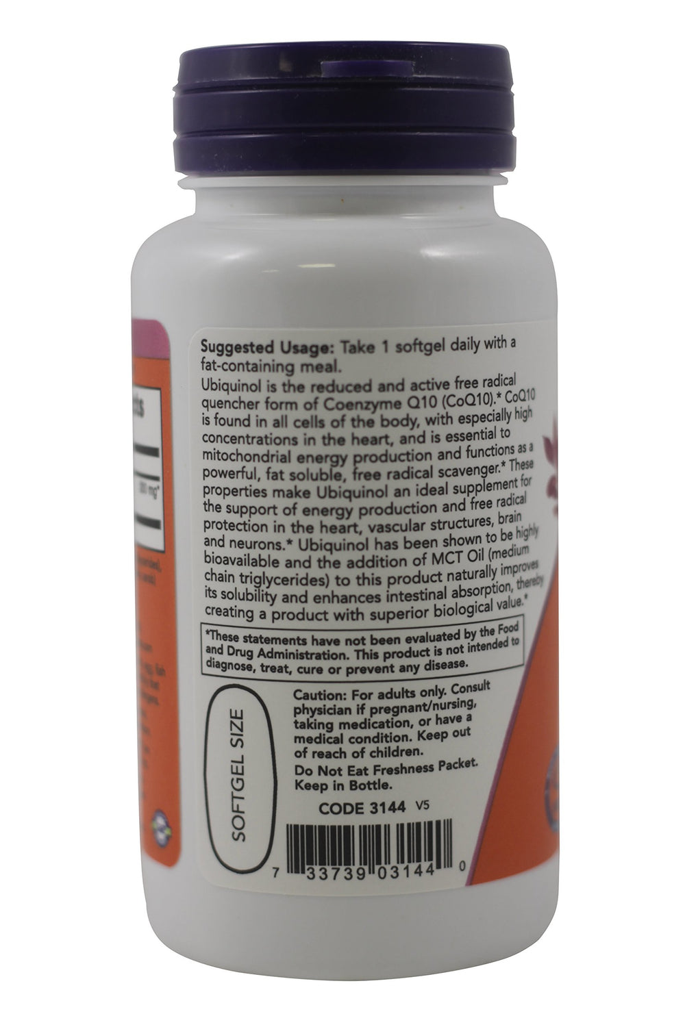 NOW Foods Ubiquinol bottle pouring emphasizes convenient, steady antioxidant support.