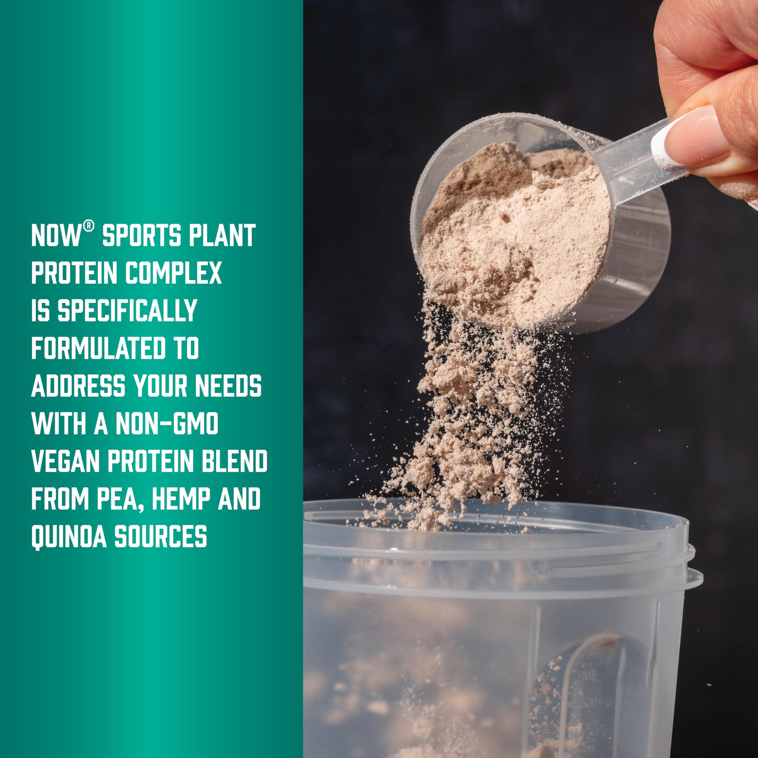 NOW Foods vegan athlete shake prep lifestyle image showcases on-the-go nutrition