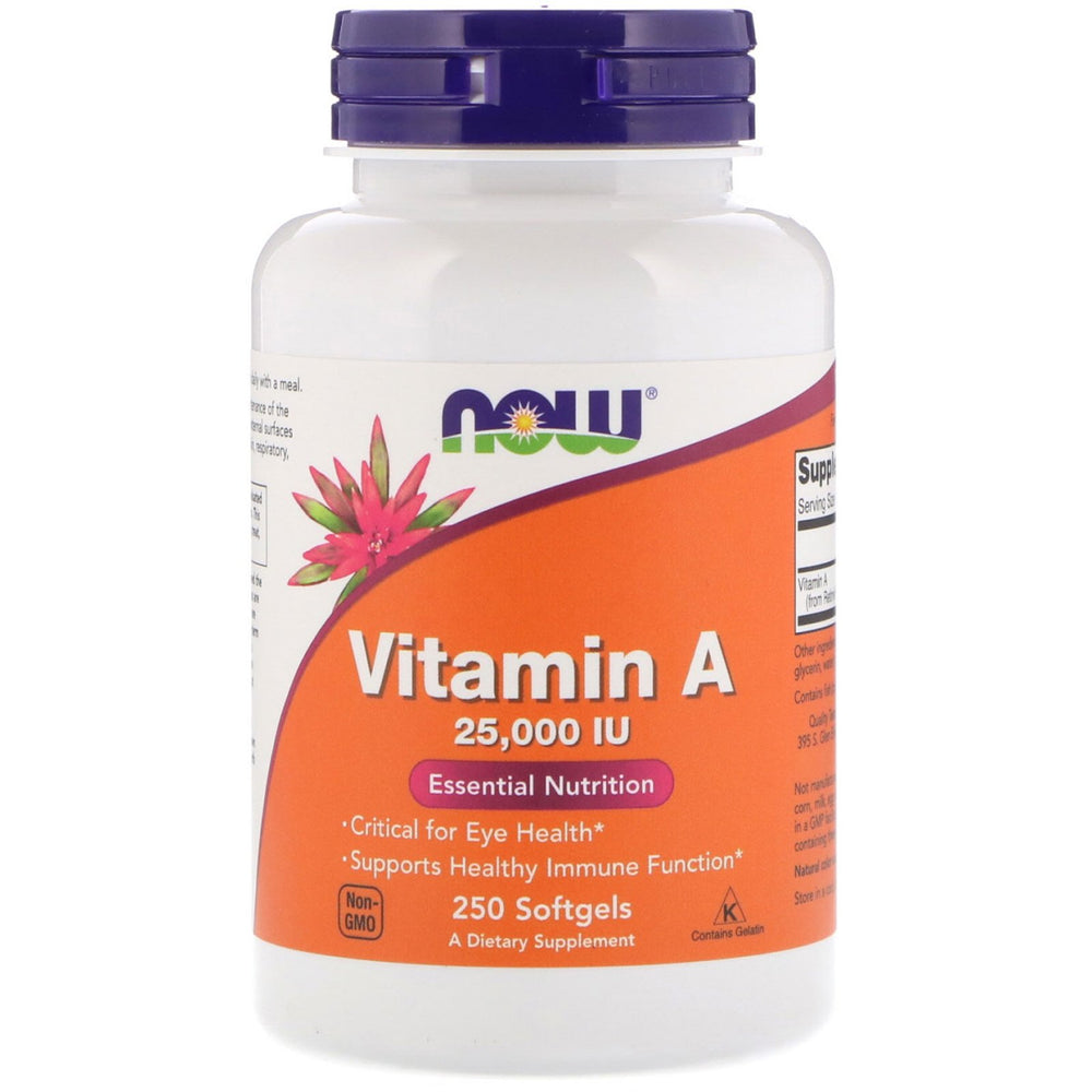 Now Foods Vitamin A 25,000 IU from fish liver oil softgels bottle front view
