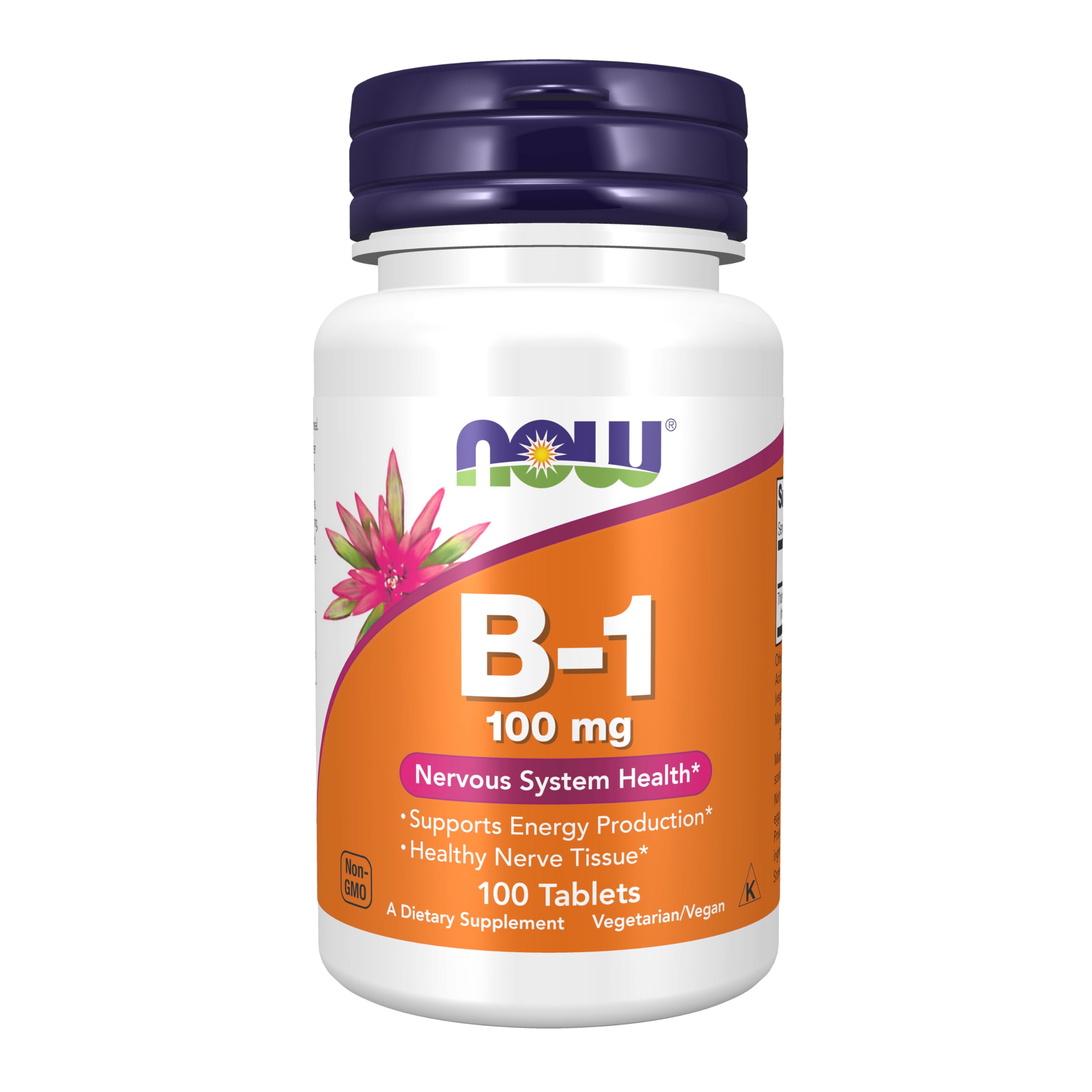 NOW Foods Vitamin B-1 100 mg bottle label close-up