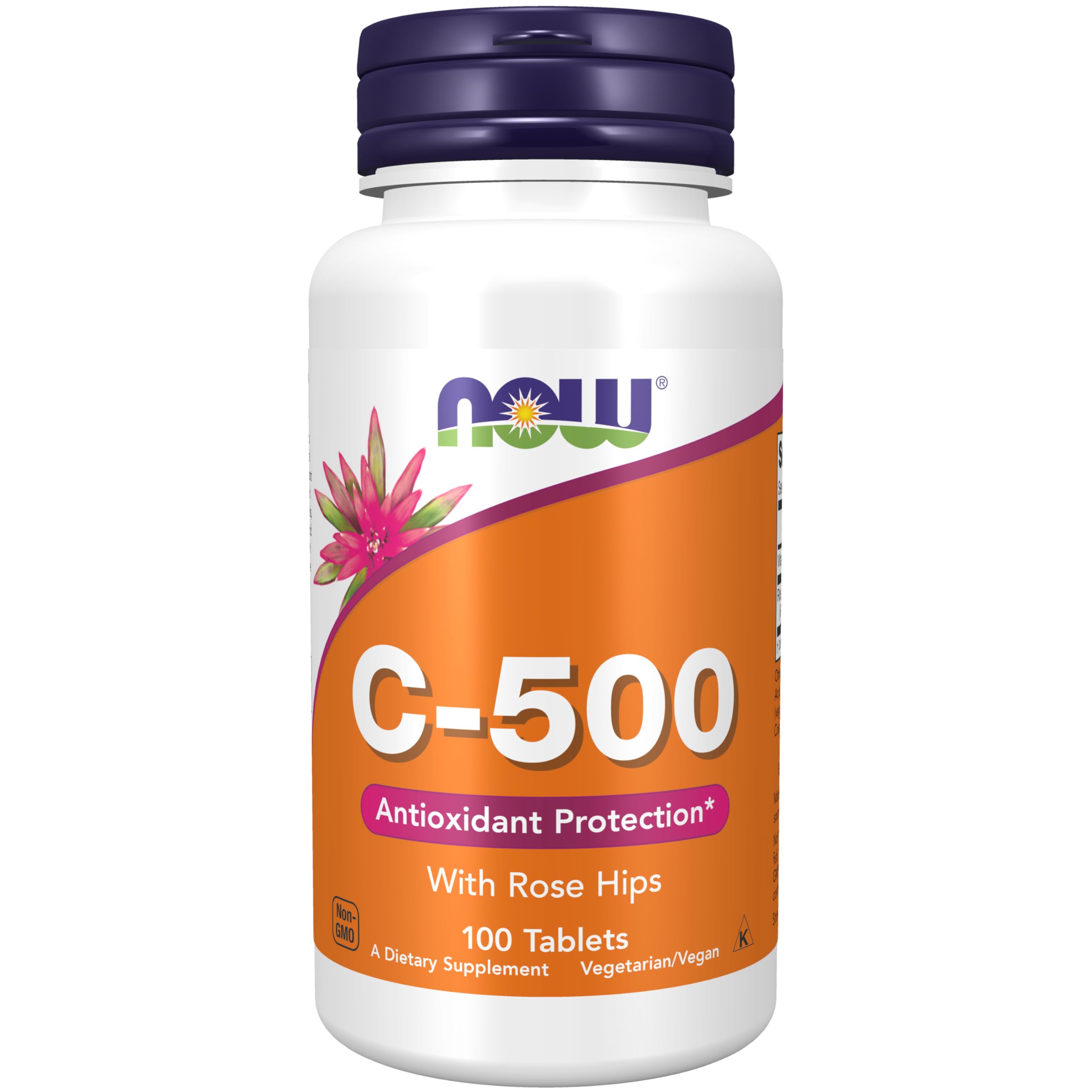 NOW Foods Vitamin C-500 with Rose Hips bottle label