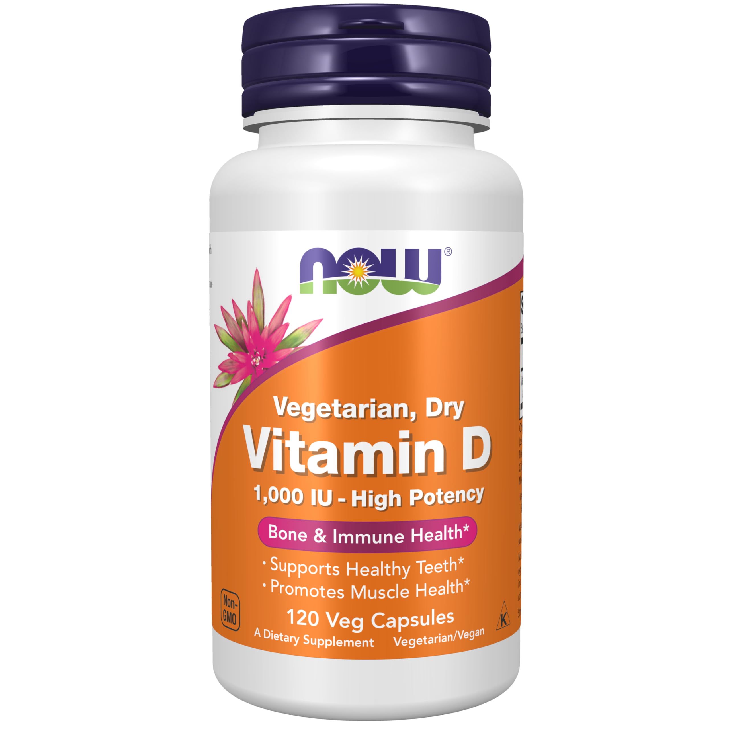 NOW Foods Vitamin D 1,000 IU Dry Veg Capsule bottle front view