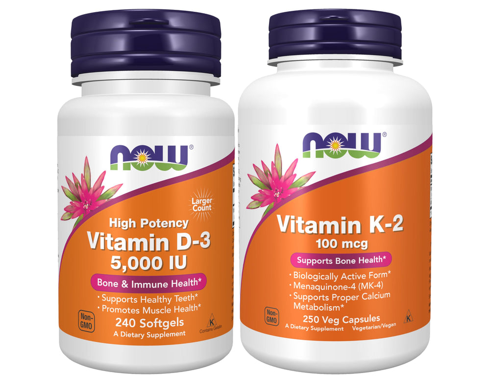 NOW Foods Vitamin D-3 5000 IU softgels bottle may support immune and bone health