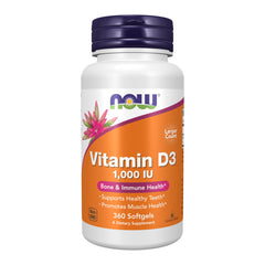 NOW Foods Vitamin D-3 1000 IU softgels bottle front view
