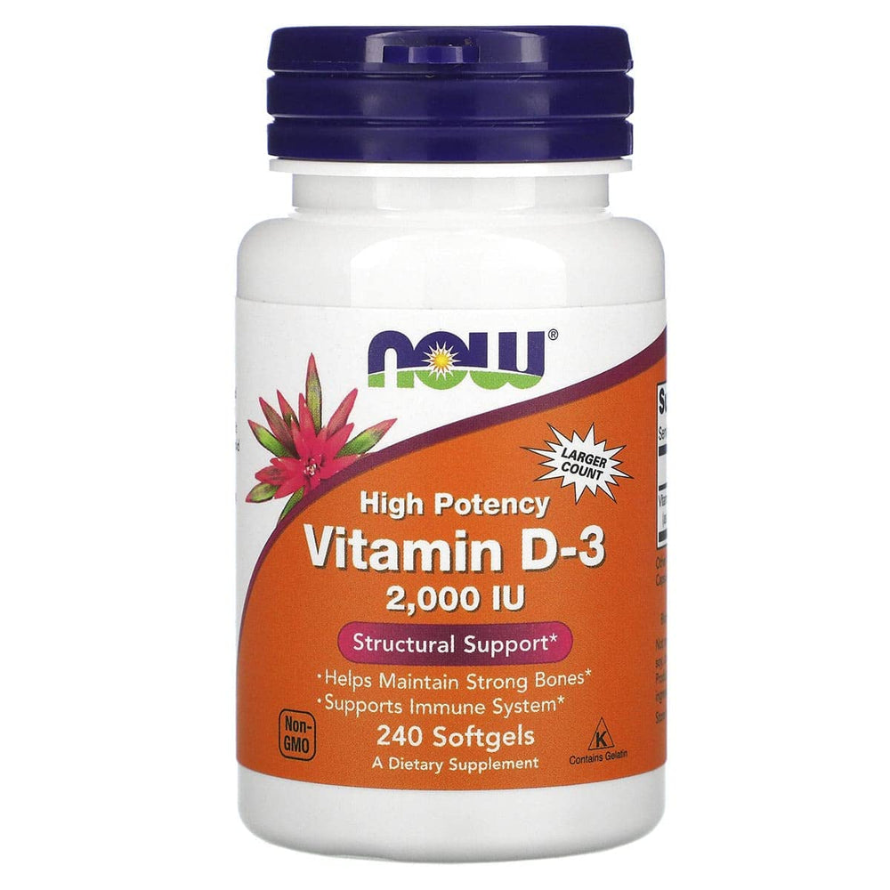 Now Foods Vitamin D-3 2000 IU bottle front view - 240 softgels
