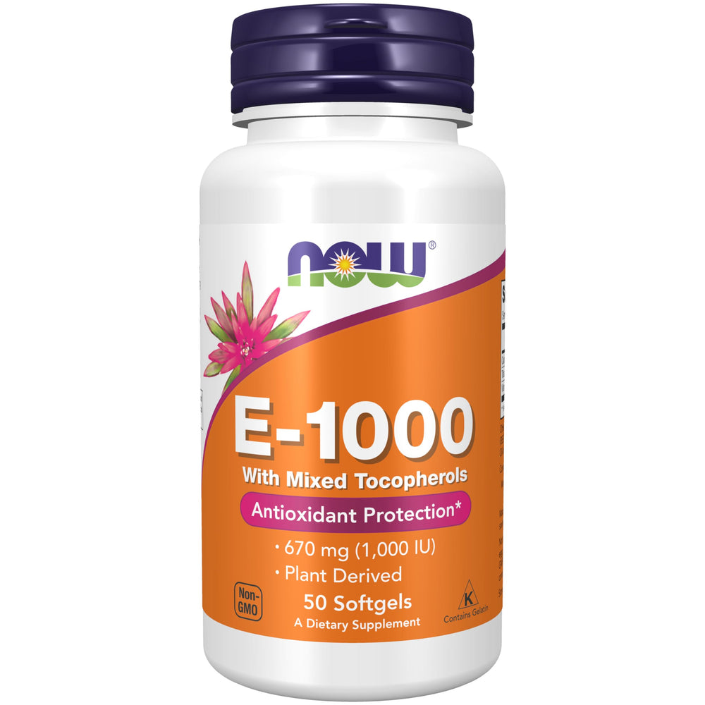 NOW Foods Vitamin E 1000 IU Mixed Tocopherols bottle label