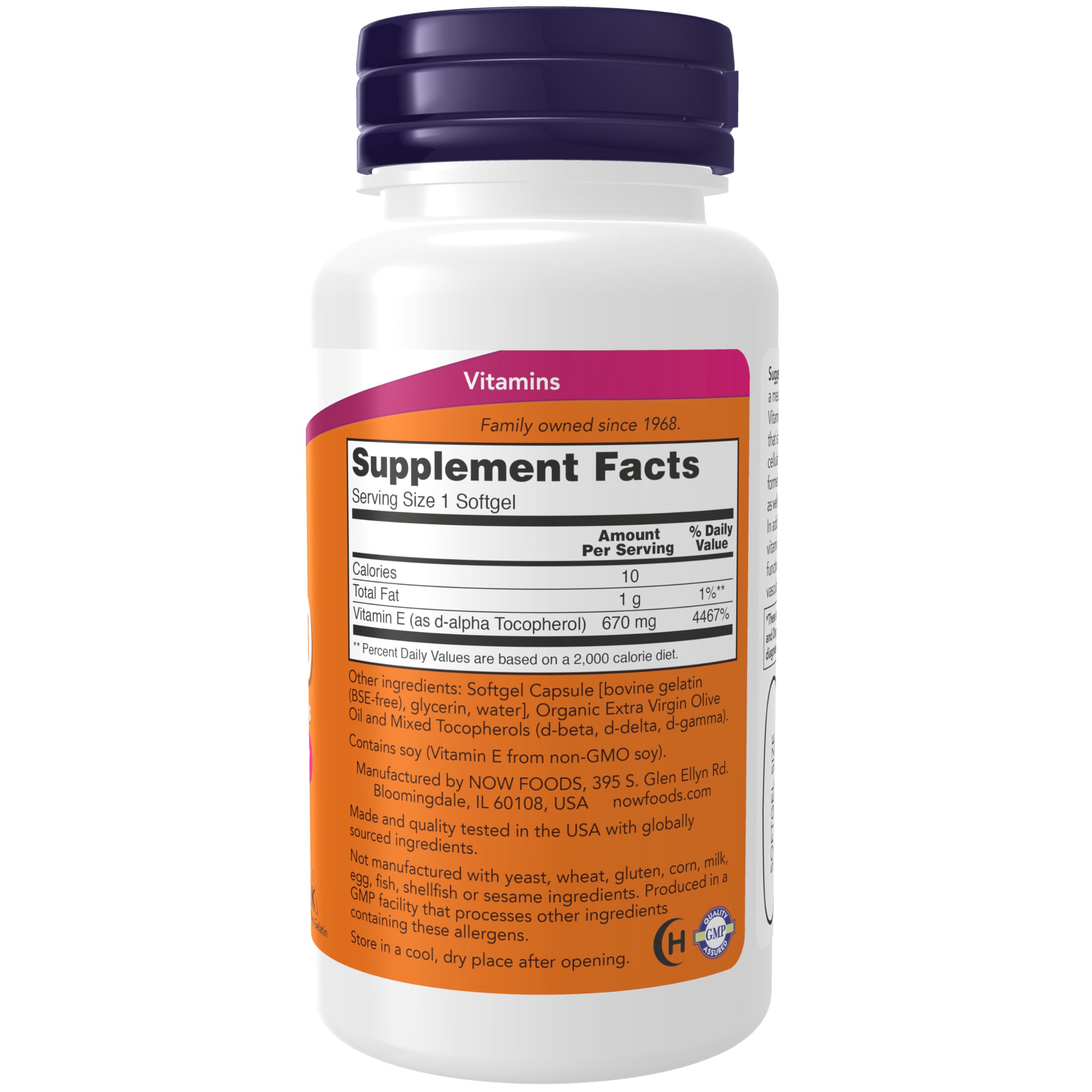 NOW Foods Vitamin E 1000 IU Mixed Tocopherols bottle front view