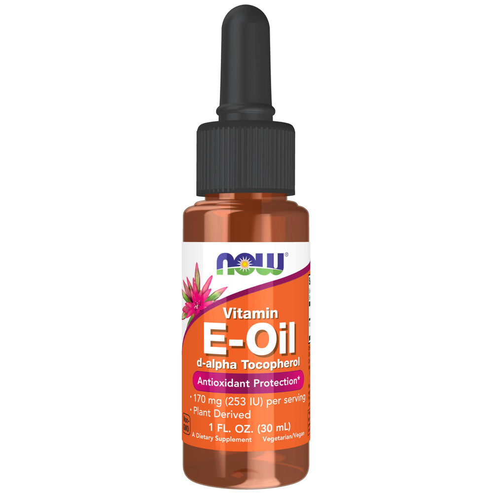 NOW Foods Vitamin E Oil Liquid bottle front label