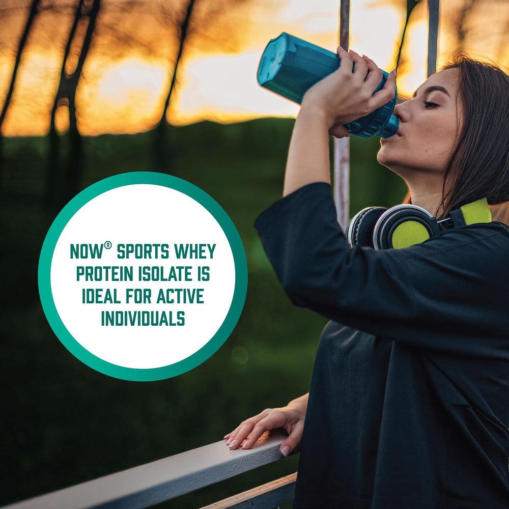 NOW Foods Whey Protein Isolate nutrition label close-up showing 25 g protein