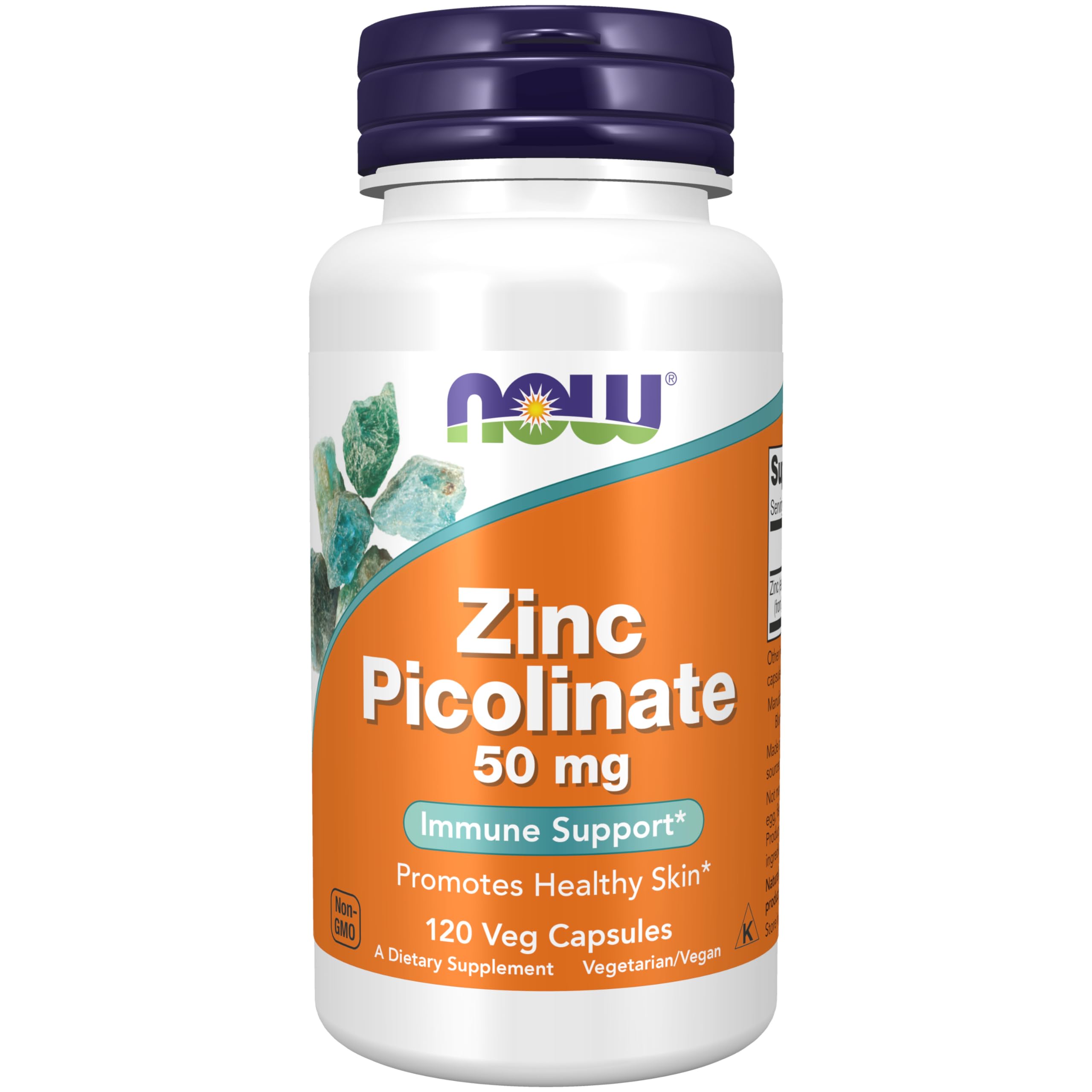 NOW Foods Zinc Picolinate 50 mg bottle with 120 vegan capsules