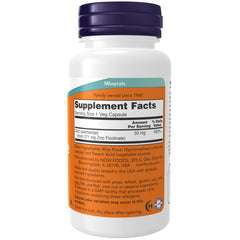 Close-up of NOW Foods Zinc Picolinate 50 mg capsules