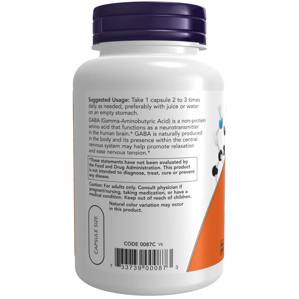 Close-up of NOW Gaba 500mg label