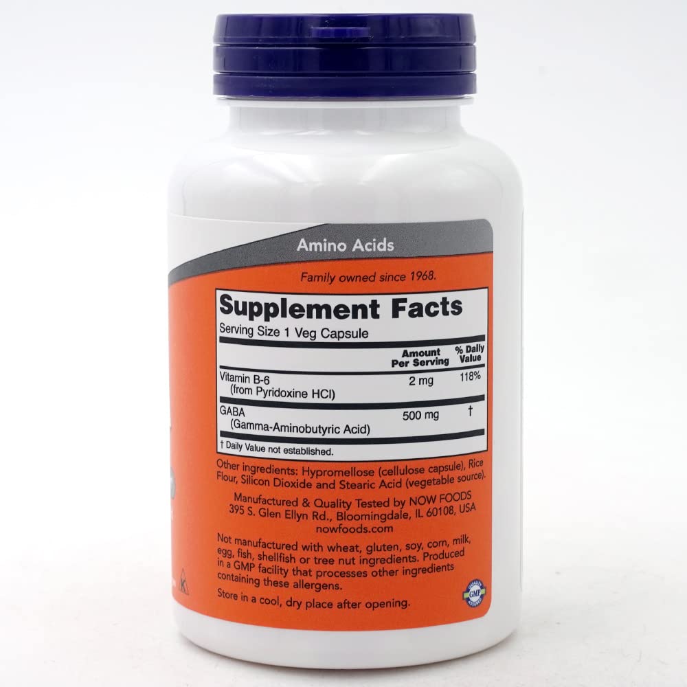 NOW Gaba 500mg label close-up
