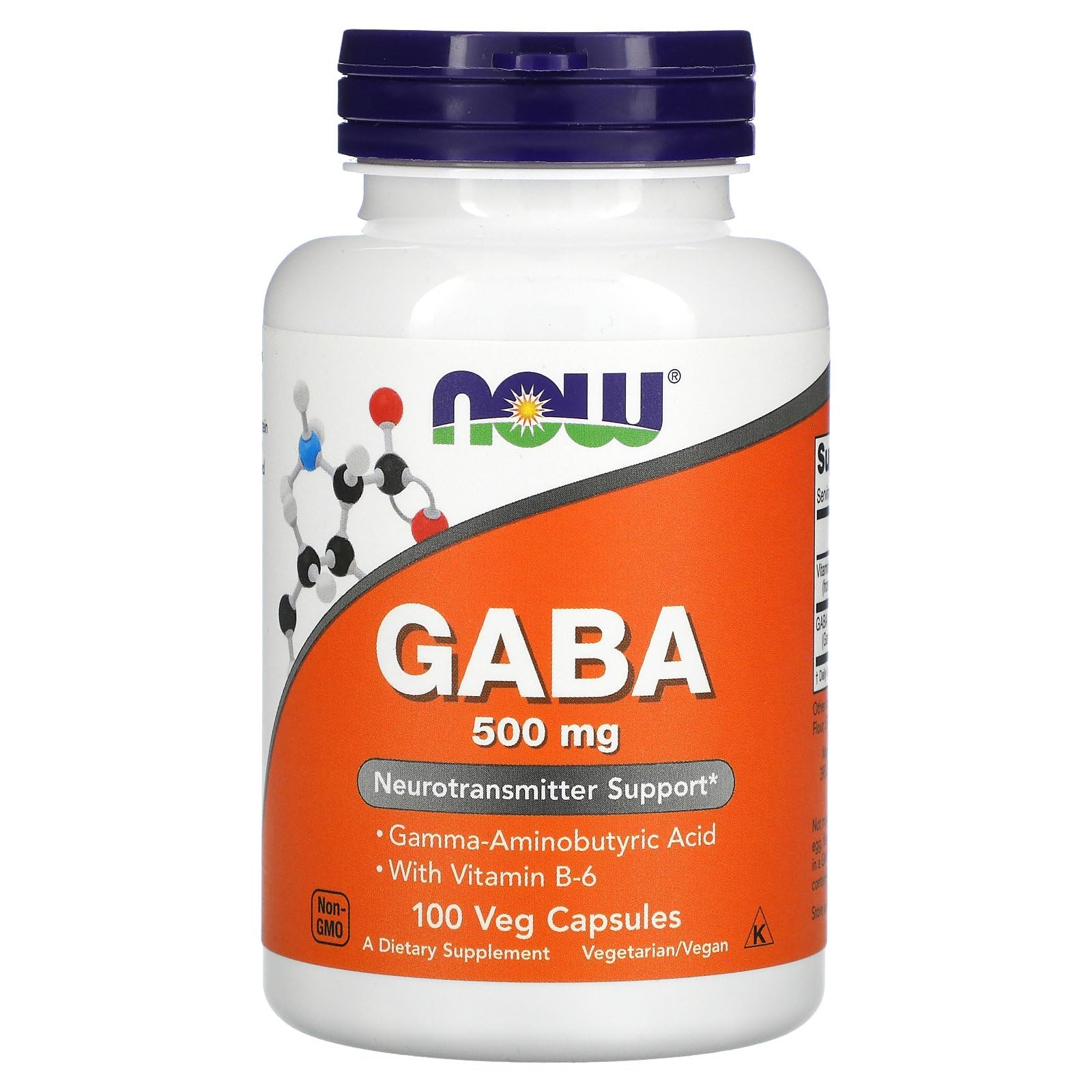 NOW Gaba 500mg 100-vegetarian capsules packaging