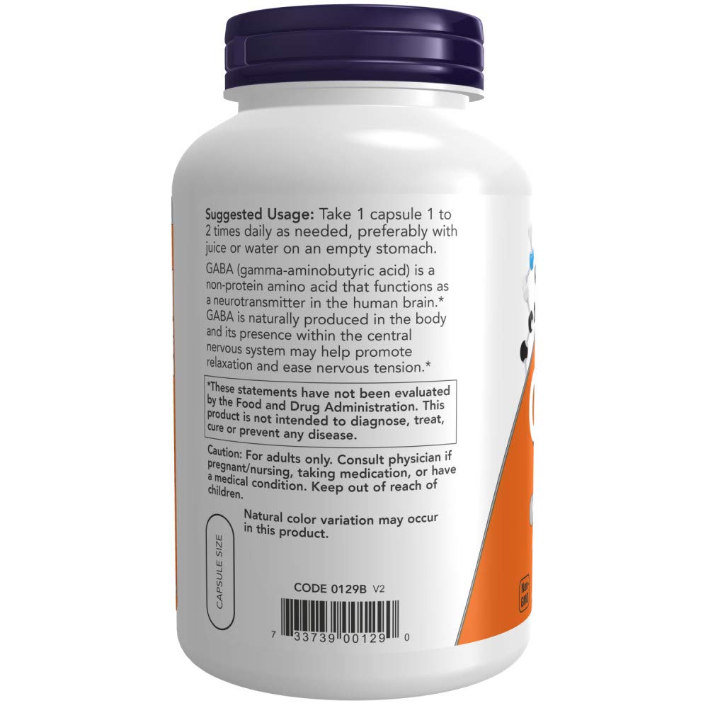 Now GABA 750 mg capsules in bottle
