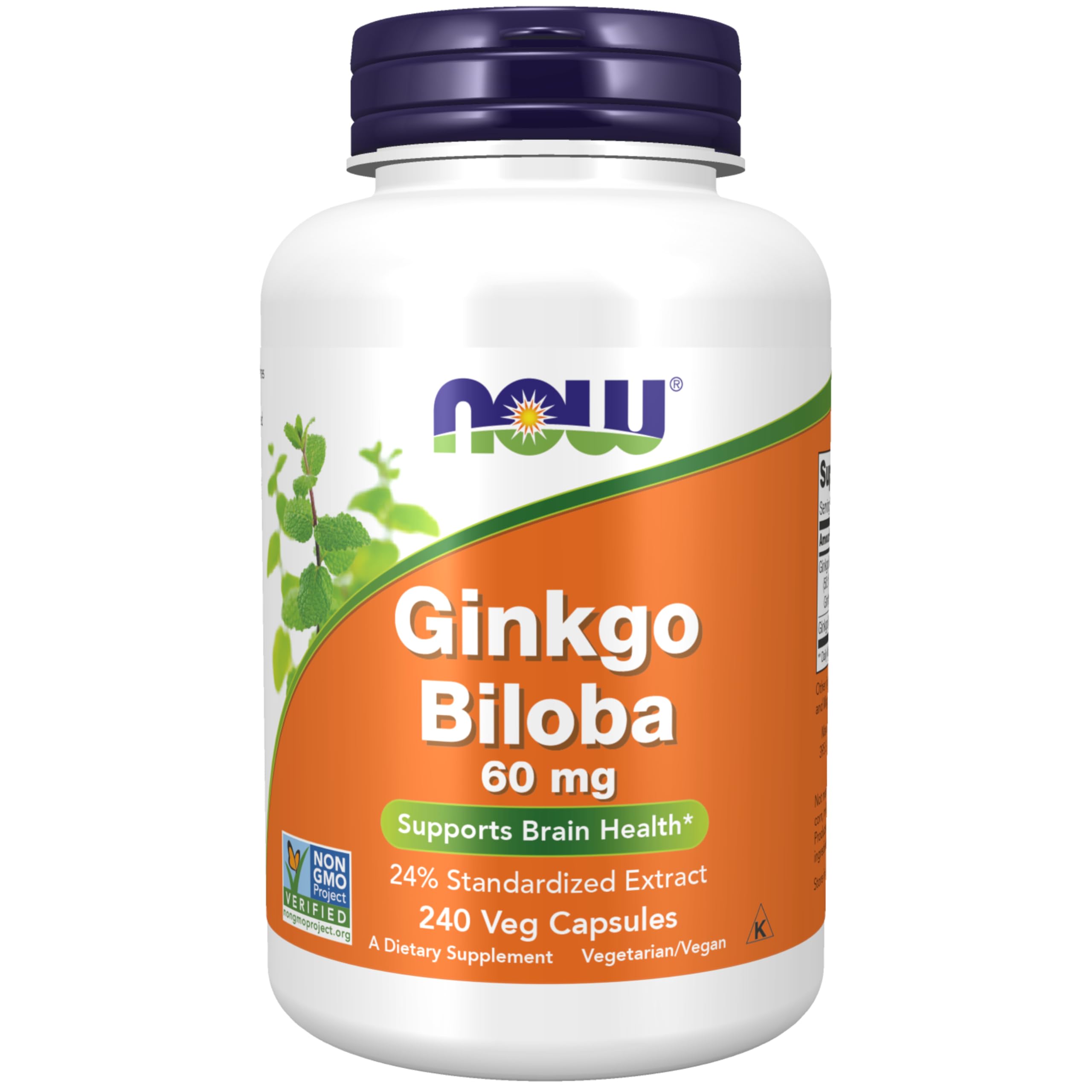 NOW Foods Ginkgo Biloba 60 mg bottle – front view