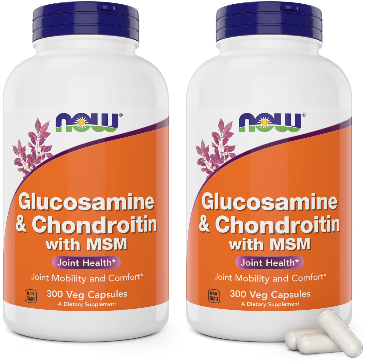 Front view of NOW Foods Glucosamine & Chondroitin with MSM, 300 Capsules (Pack of 2) bottle(s)