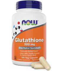 NOW Glutathione 500 mg packshot with 100 vegan capsules