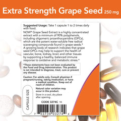 NOW Foods Grape Seed Extract nutrition facts panel