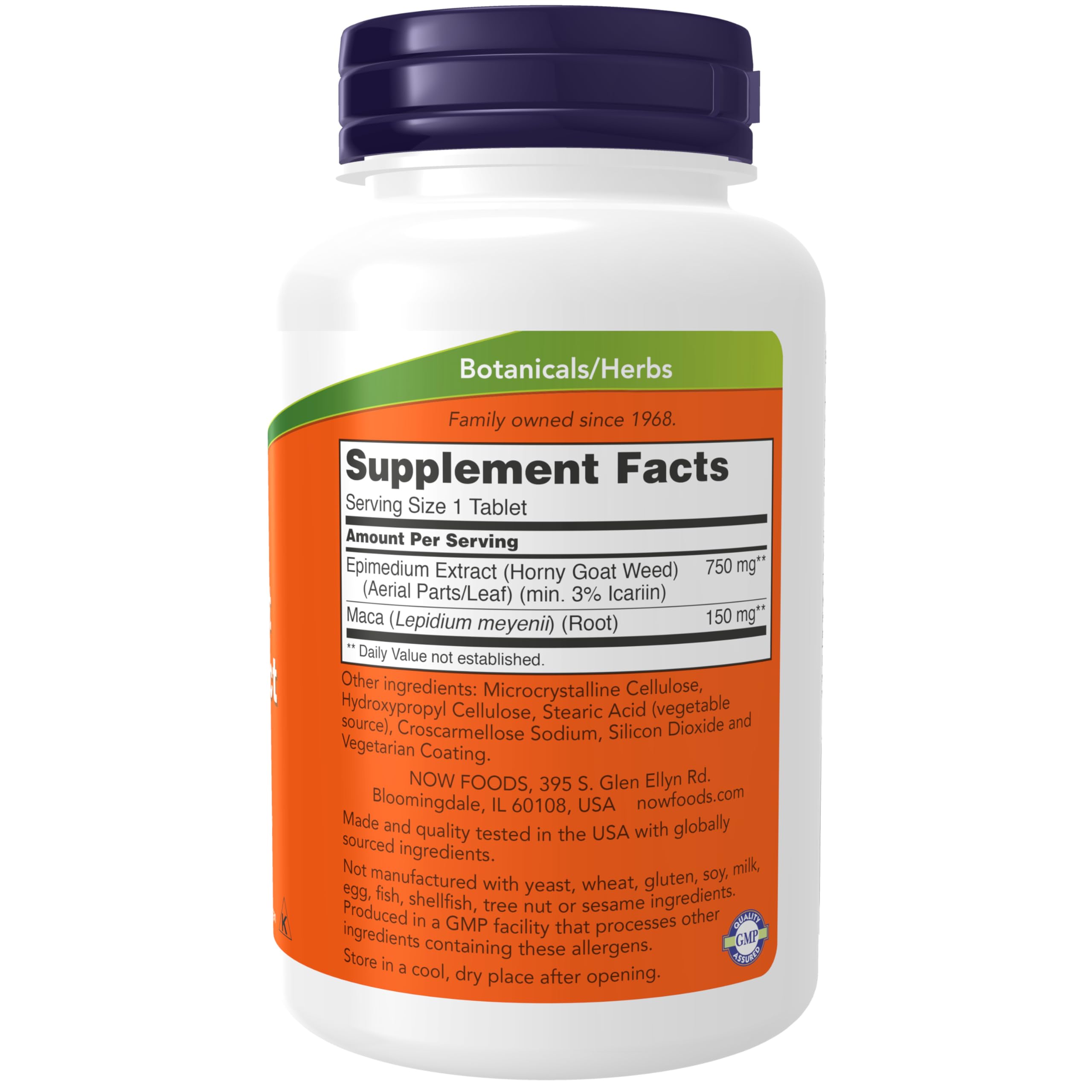 Oval NOW Horny Goat Weed and Maca Root tablets close up