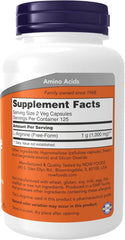 NOW L-Arginine 500 mg bottle - side label