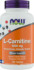 Close-up of NOW L-Carnitine 1000 mg bottle label