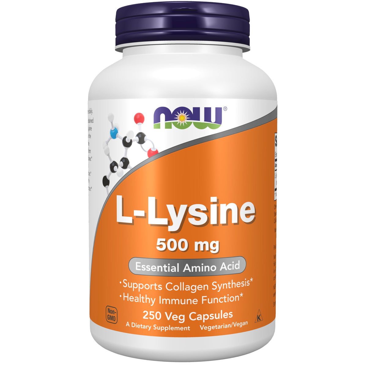 NOW L-lysine 500 mg bottle - front view