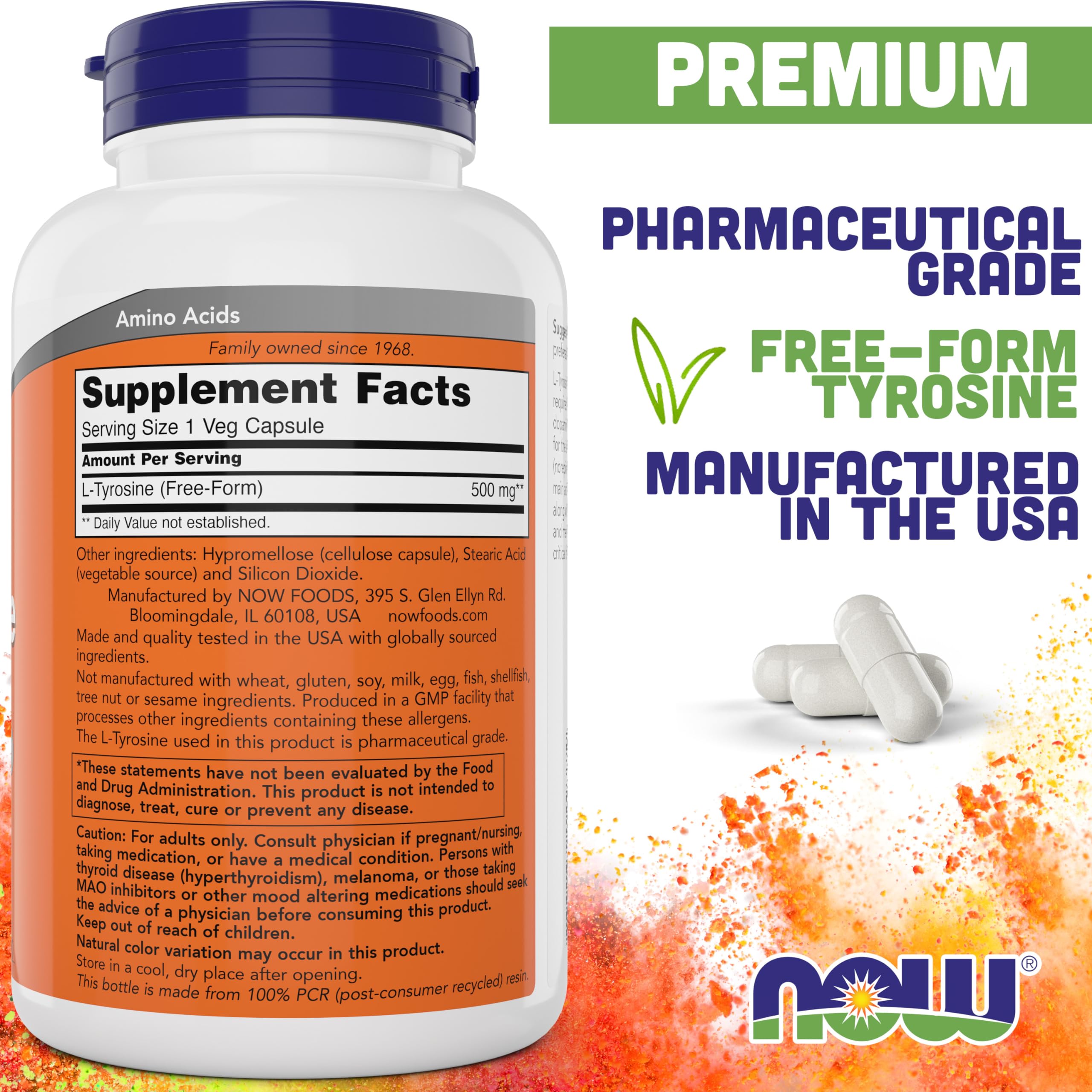 NOW Foods L-Tyrosine 500mg capsules spill