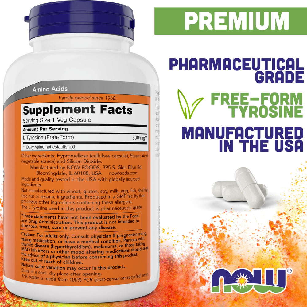 NOW Foods L-Tyrosine 500mg capsules spill