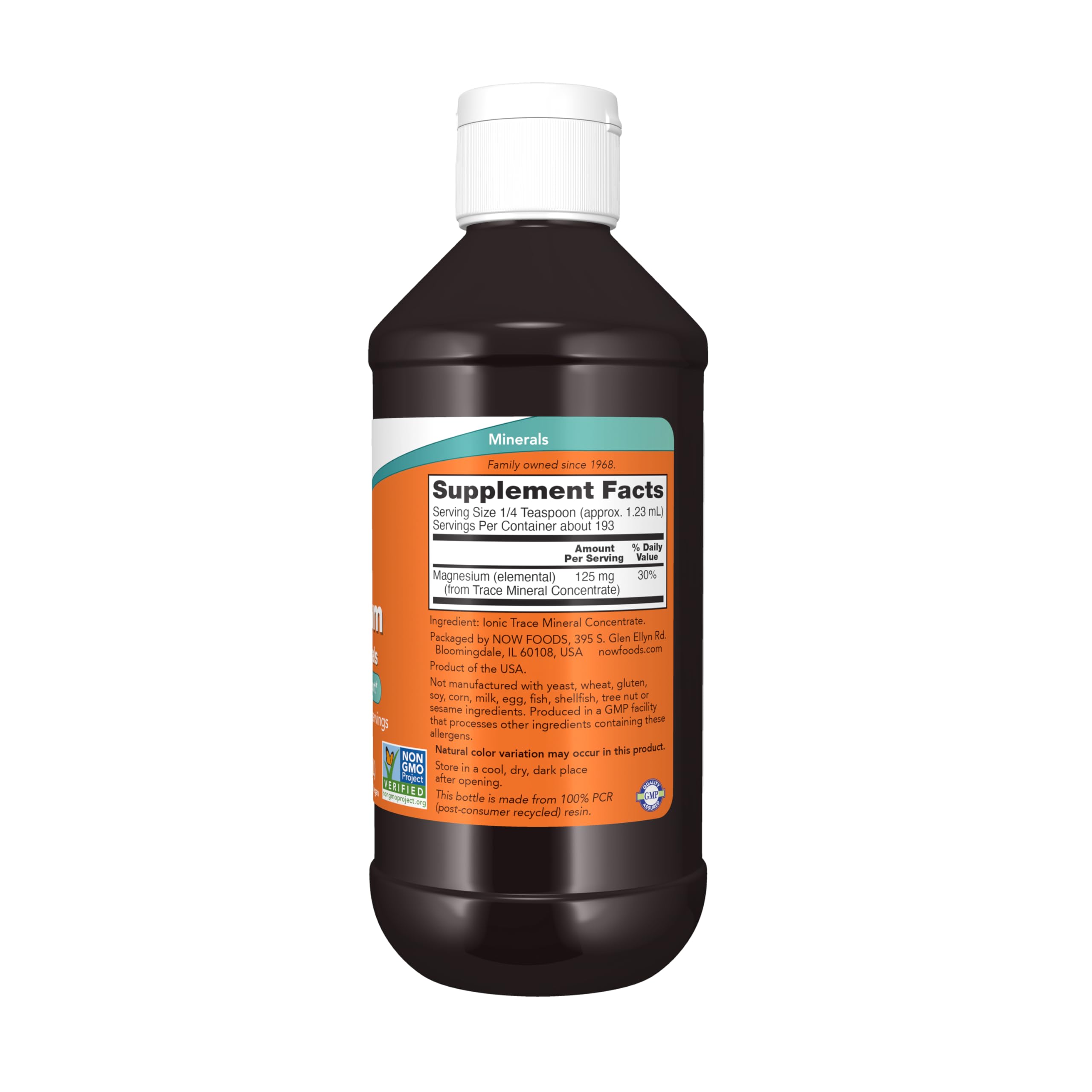 NOW Liquid Magnesium with Trace Minerals label close-up