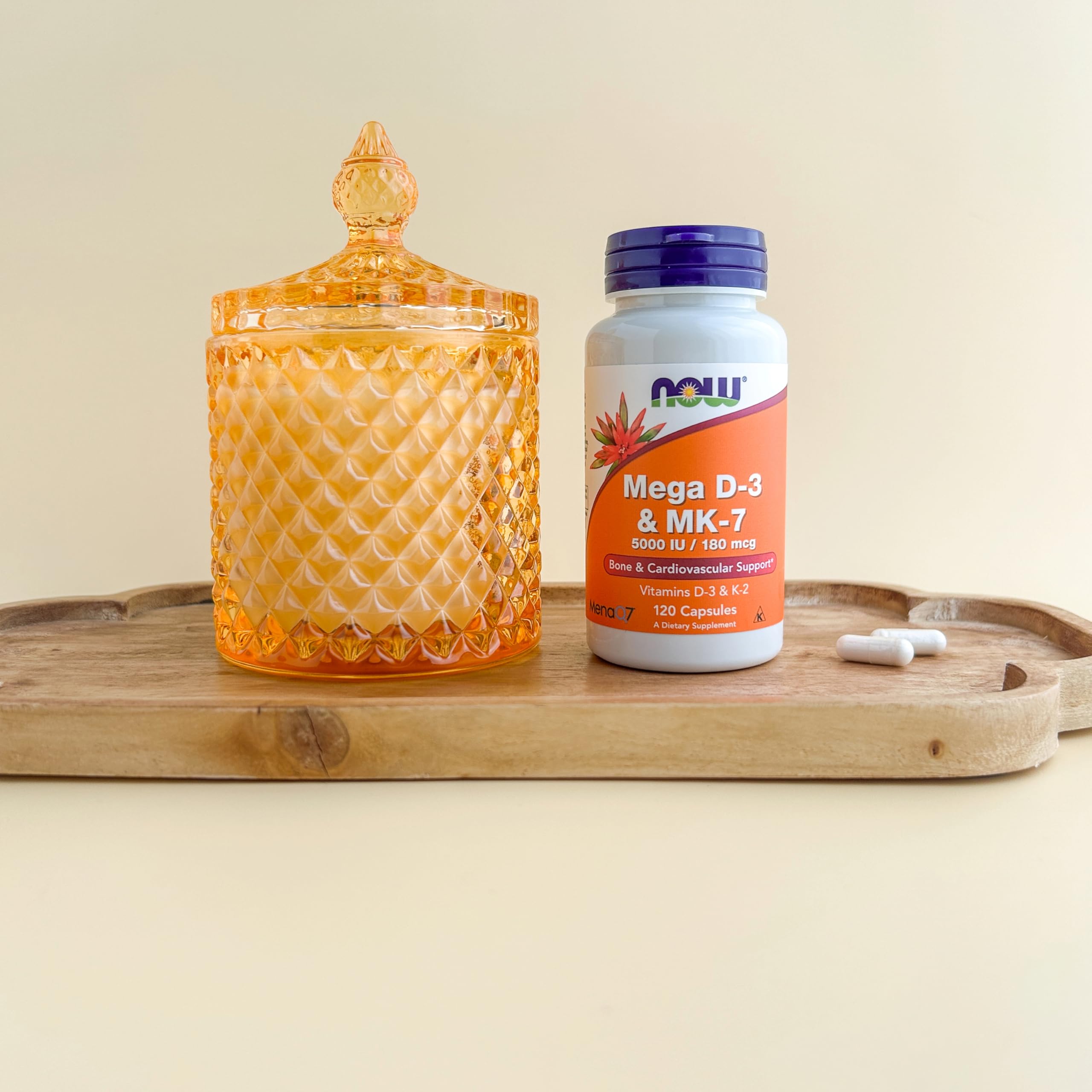 120-capsule NOW Mega D-3 & MK-7 bottle