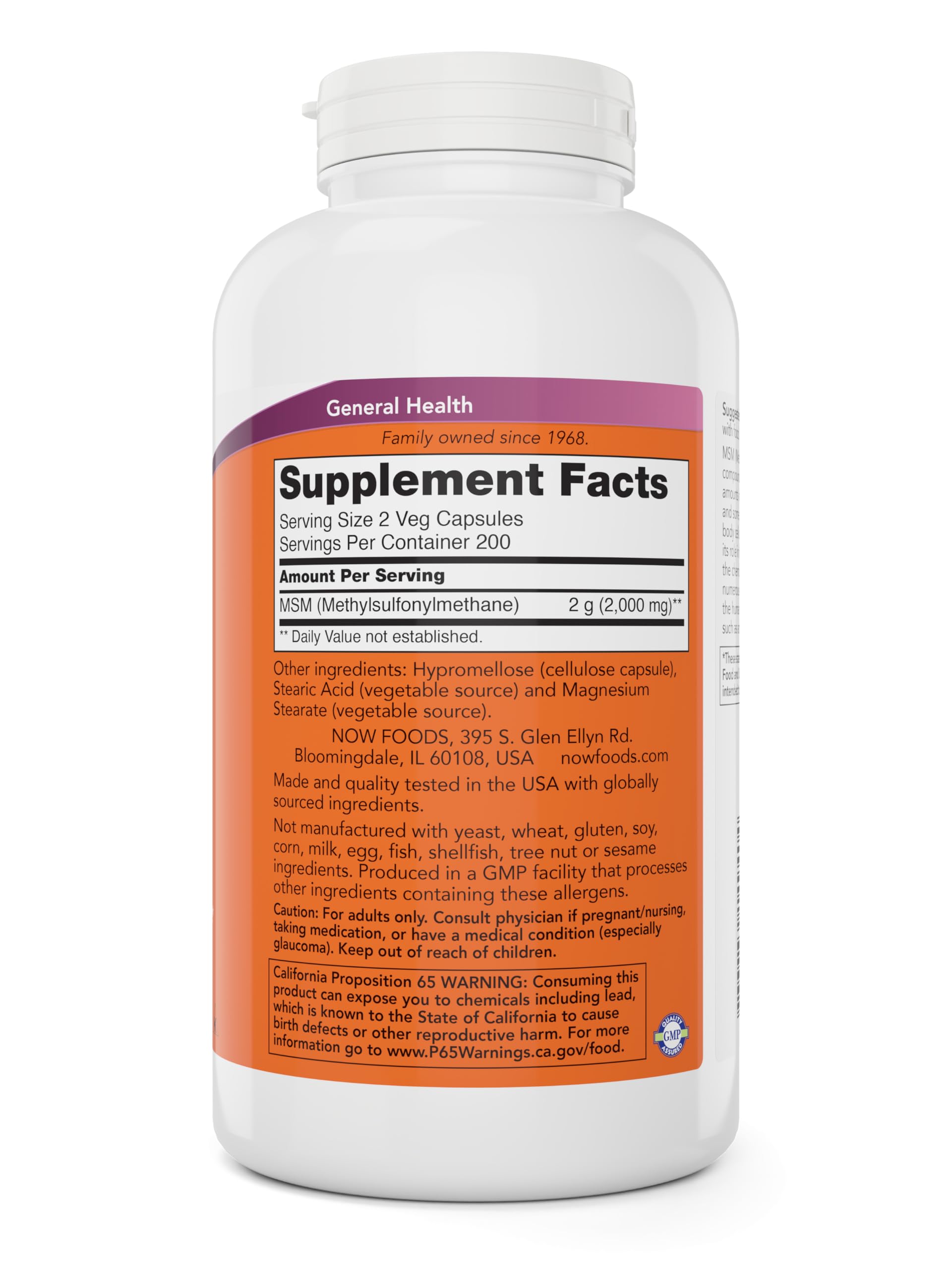 Close-up of MSM 1000 mg capsules in bottle