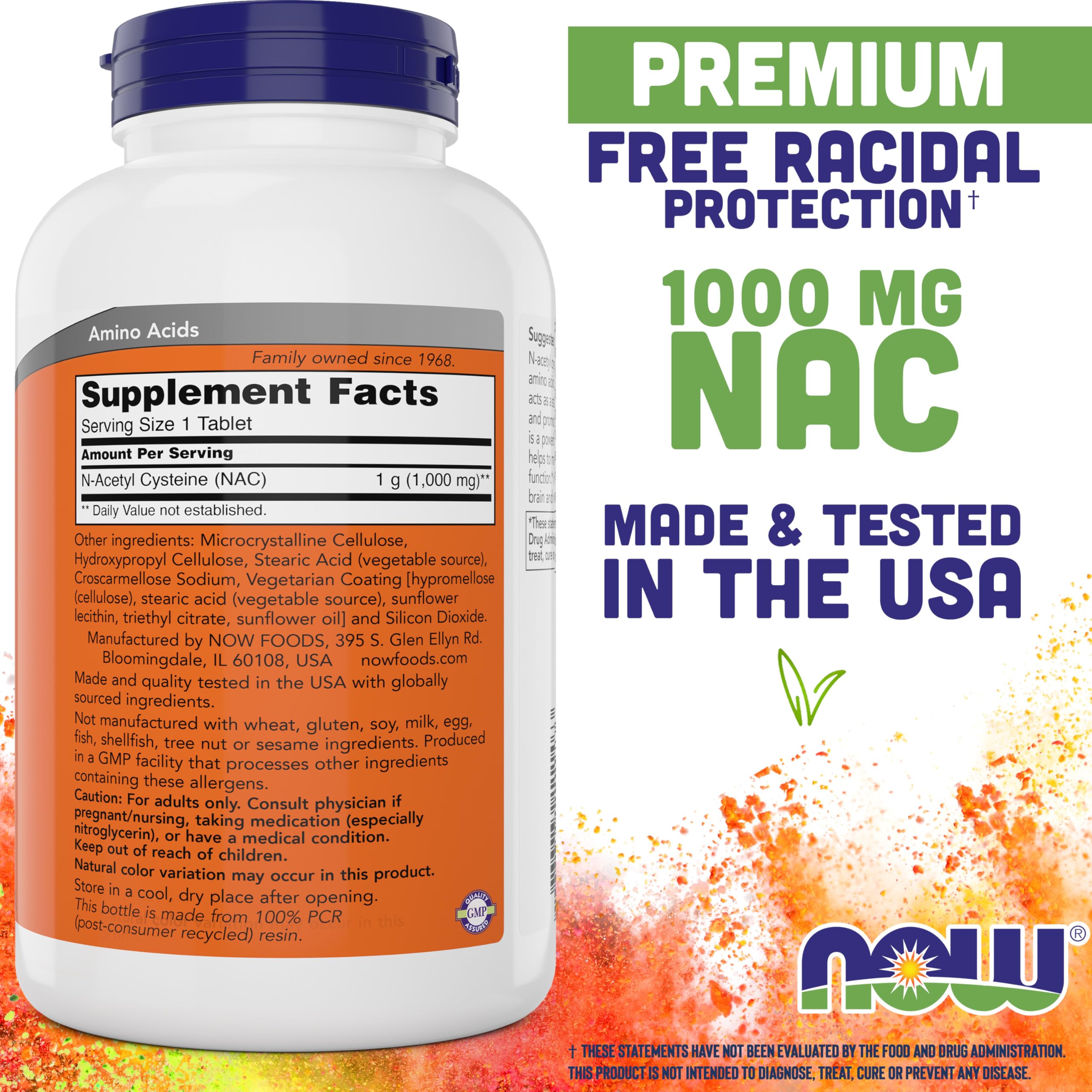NOW NAC 1000 mg bottle side view