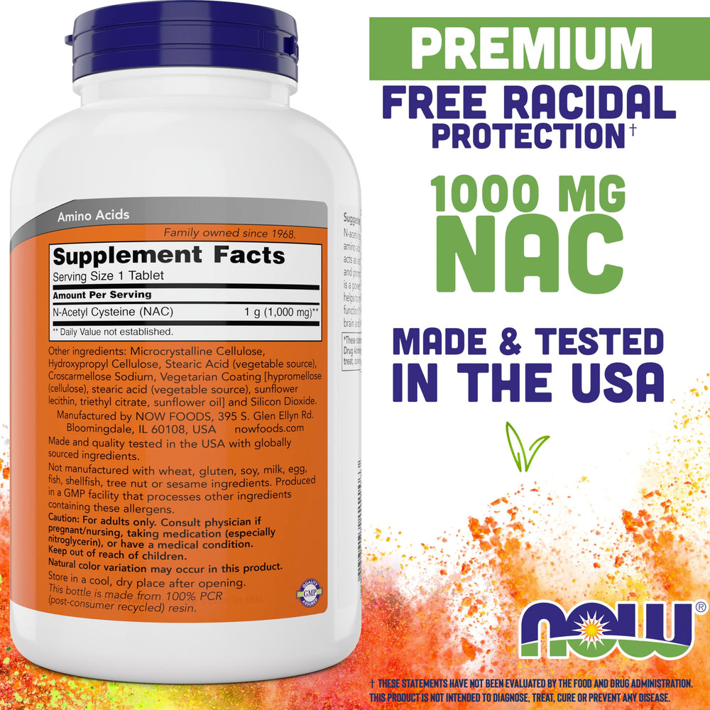 NOW NAC 1000 mg bottle side view