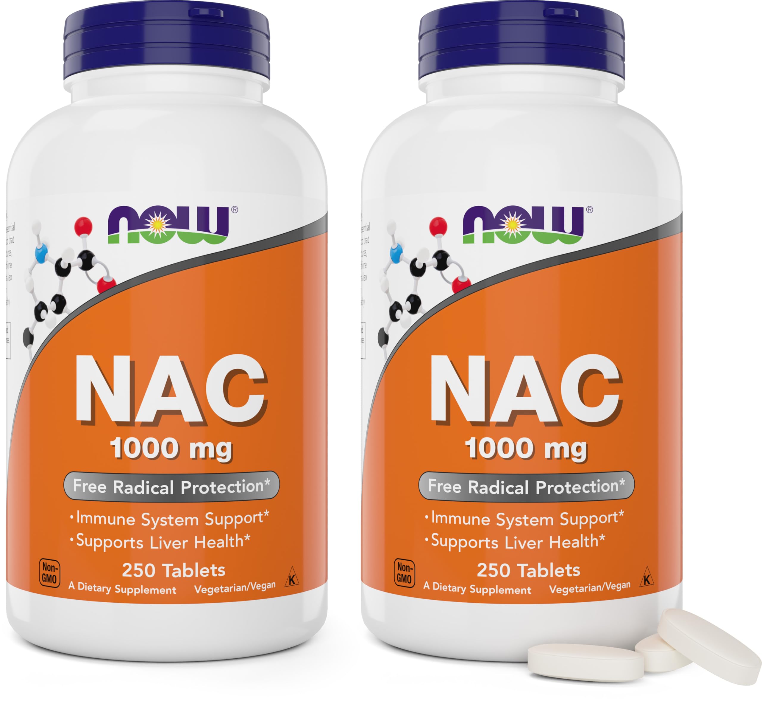 NOW NAC 1000 mg bottle front view with 250 tablets in pack of 2